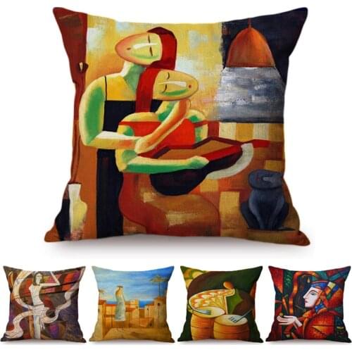 Colorful Abstract Oil Painting Pillow Cover Spain Picasso Gallery Woman Lifestyle Decorative Pillow Case Car Sofa Cushion Cover