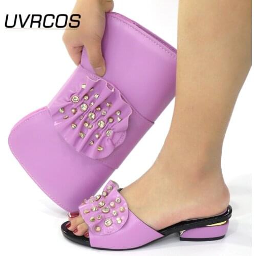 Latest African Women Party Pumps Shoes and Bags Set African Sets 2019 Shoe and Bag Set for Party In Women Elegant Crystal Shoes