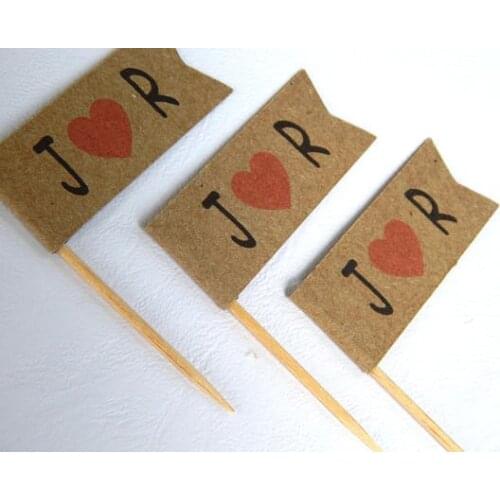 Personalized printed text wedding flag cupcake toppers Chic bridal shower birthday party decoration doughnut toothpicks