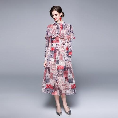 WTIANYUW Elegant Women Boho Holiday Dress 2021 Summer Ruffles Flower Printed Chiffon Ladies Lantern Sleeve Long Dress Vestidos