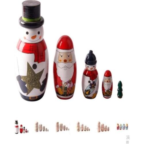 Russian Blank Matryoshka Dolls Toys Wooden 5 Layer Christmas Snowman Santa Claus Picture Wooden Size 15 cm * 5.6 cm Kid Gift