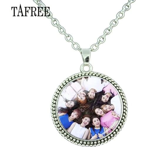 TAFREE Fashion Kpop Singers TWICE Necklace Pendant Round 25mm Glass Cabochon Dome Charms Jewelry for Fans Gift TC24