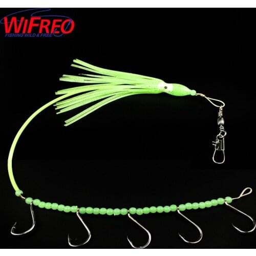Wifreo 33cm Luminous Soft Squid Octopus Jigs Lure Fishing Tackles Fishing Rig Lure with Hooks