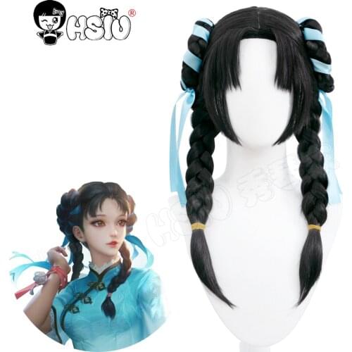 Xi shi cosplay wig Game King of Glory cosplay「HSIU 」Fiber synthetic wig Black short hair gift brand wig cap Send blue ribbon