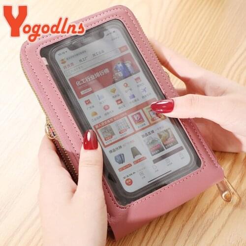 Yogodlns Transparent Small Cellphone Shoulder Bag For Women PU Leather Crossbody Bag Touch screen Handbag Flap Messenger Bag sac