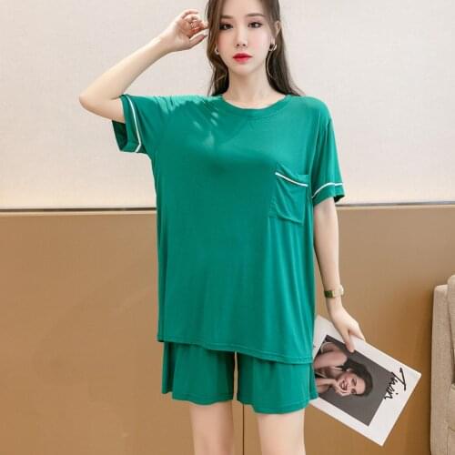 Summer New Short Sleeve shirt + shorts 2 pieces set women pajamas suits Loose-Fitting Homewear night sleep wear outfits