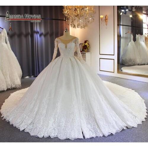 Robes de soiree longue big ball gown wedding dress with luxury long train