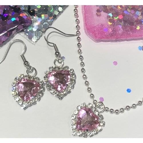 Crystal Heart Choker Pink Jewelry Friends Gothic Accessories Womens Neck Chain Necklace Necklaces for Women Pendant Punk Gift