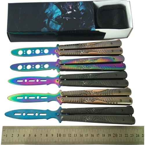 1PC New butterfly in Knife trainer balisong butterfly knife training tool folding knife not sharp fade rainbow color KX 252
