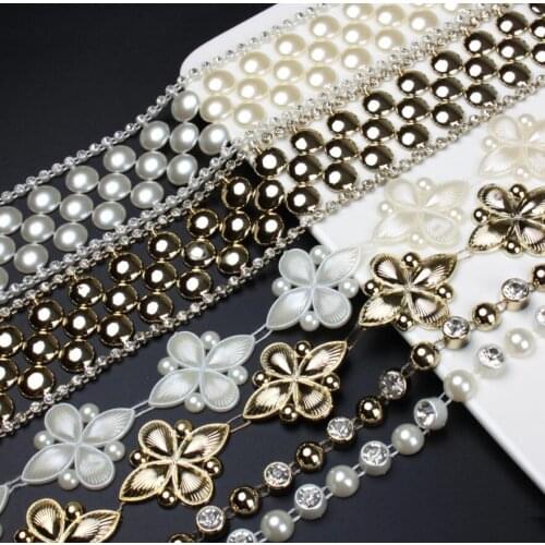 10Yard Rhinestone/Round/Flower Beads UV Plated Chain Trim For Sewing Apperal Bag Shoes Cap Collar Holiday Venue Decoration
