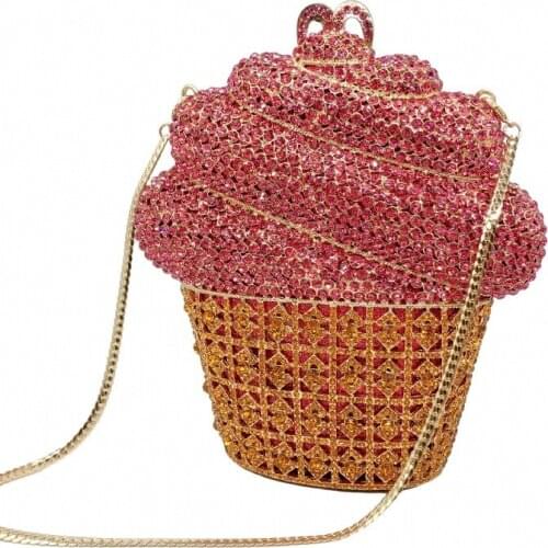 16.5x17CM Ice Cream Studded With Diamond Dinner Bag Hollow Metal Crystal Clutch Bag Banquet Hard Box Makeup Women a6819