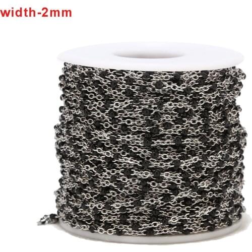 2Meters 2mm Width Stainless Steel Enamel Chains Gold Plated Beaded Link Cable Chain for DIY Necklaces Jewelry Making Findings
