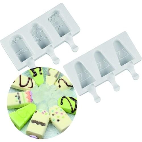 3 cells Ice Cream Makers DIY popsicle silicone molds 3d Lolly Moulds handmade candy bar accessories Baking Tools