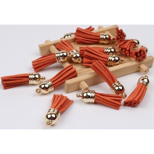 35mm 20pcs Orange Velvet Leather Tassels Jewelry Finding Earring Pendants Key Tassel DIY Garments Accessories Wholesale