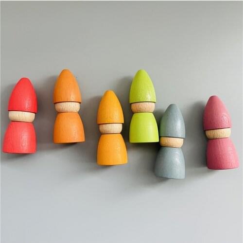 6pcs Children Rainbow Wooden Peg Dolls Colorful Beech Wood Doll Creative Montessori Toys 7CM People Figures Nordic Wood Toys