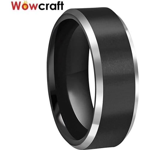 8mm Black Tungsten Rings for Men Beveled Edges Wedding Bands Matte Surface Comfort Fit