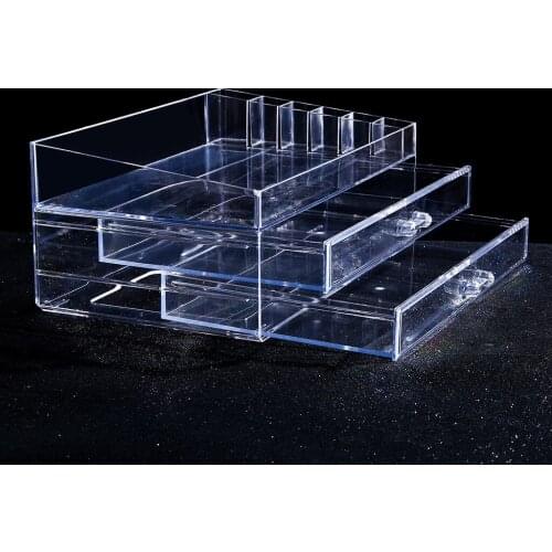 Acrylic Transparent Makeup Cosmetics Storage Boxes Jewelry Clear Organizer Lipstick Brush Home Drawers Storage Case L*5