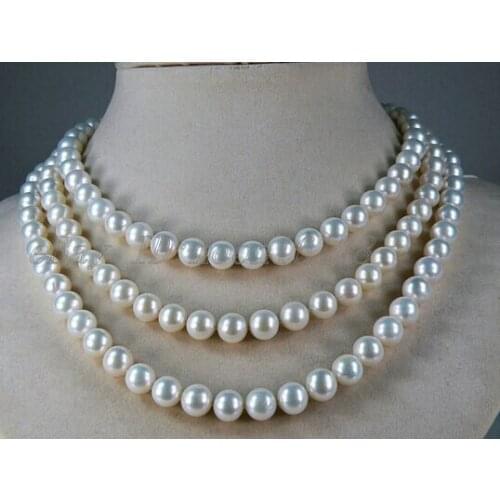 Free shopping! 7-7.5mm White AAA Grade Akoya Pearl Long Necklace 48"