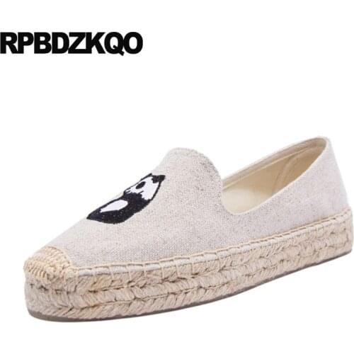 Large Size Espadrilles Watermelon Loafers Women Platform Jeans Korean Cartoon Creepers White Canvas Shoes Embroidery Hemp Denim
