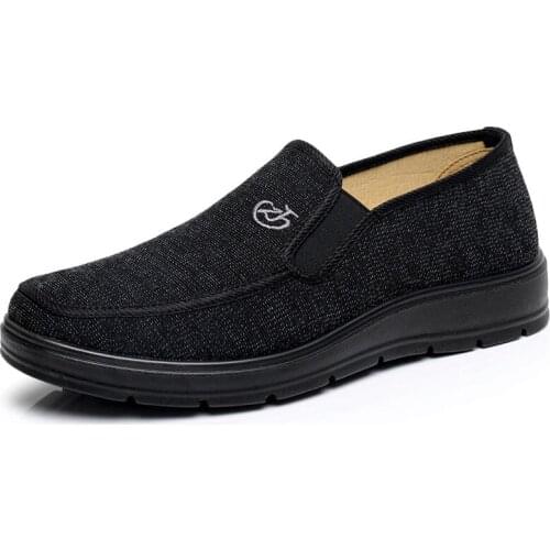 Brand Design Mens Shoes Spring Autumn Breathable Moccasin Classic Black Canvas Shoes Slip-on Loafers Plus Size 48 Driving Flat