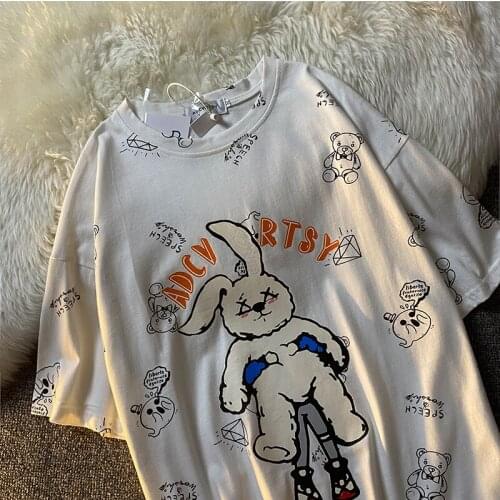 Printing T-shirt Summer Short-Sleeved Round Neck Mens Fashion Loose Cotton All-match Style INS Lovers Student BF