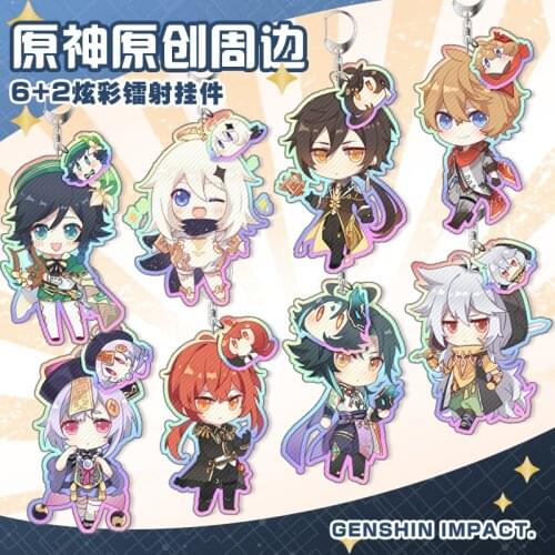 Game Genshin Impact Venti Zhongli Xiao Albedo Diluc Colorful Rosaria Keychain Double-Sided Acrylic Keyring Cartoon Pendant