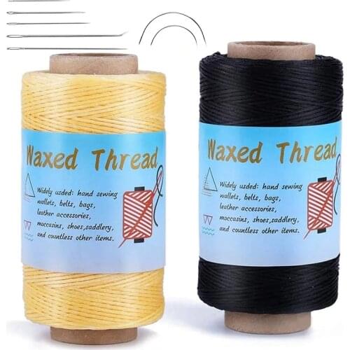 Imzay 9PCS Waxed Sewing Thread Kit, 2Color Waxed Thread With Sewing Needles, Curved Needles For Leather Stitching, Bookbinding