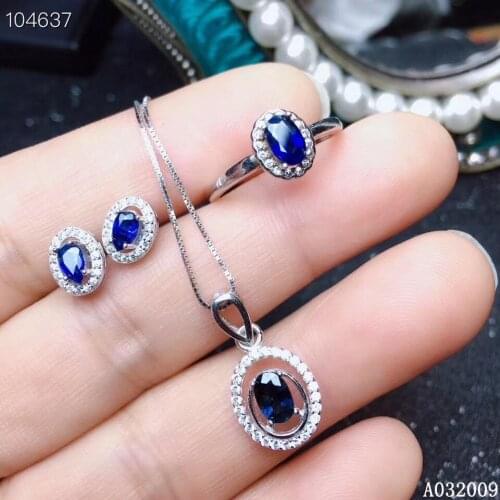 KJJEAXCMY fine jewelry 925 sterling silver inlaid natural sapphire earrings ring pendant luxury girl suit support test