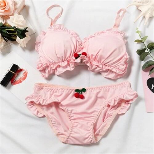 Women Underwear Japanese Bra And Panty Set Kawaii Panty Bikini Mini Thong Intimates Japanese Lingerie Bras Lolita Pink White
