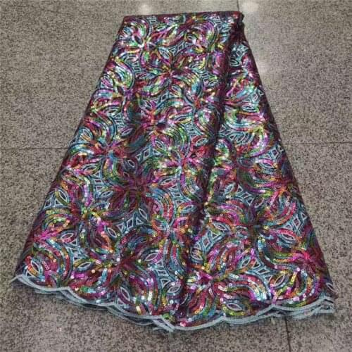 Royal blue african velvet sequins lace fabric 2020 high quality guipure lace fabric 5 yards/pieces french mesh fabrics for dress