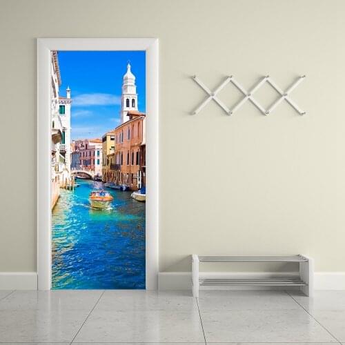 Creative DIY 3D Door Stickers Venice Canal Pattern for Wall Decoration Living Room Home Decor Accessories Large Wall Sticker
