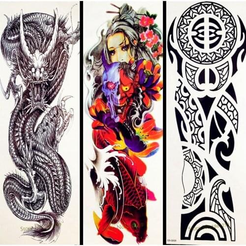 HOT Black Dragon Totem Temporary Tattoo large Big Flower Arm Sleeve Water Transfer Tattoo Women Men Shoulder Tatoo GQB-069