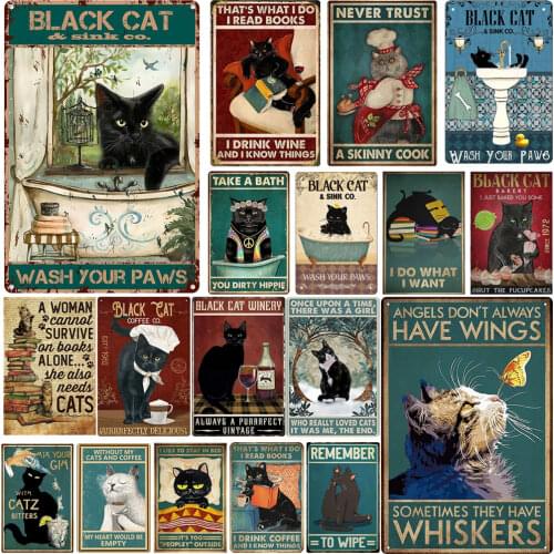 Retro Cat Portrait Metal Signs Animal Vintage Metal Poster Lovely Cat Tin Signs House Cat Club Shop Wall Decoration 30*20CM