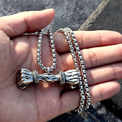 Hip Hop Double Fists Necklace Punk Stainless Steel Fitness Pendant Necklaces For Men Fitness Enthusiast Choker Accessories