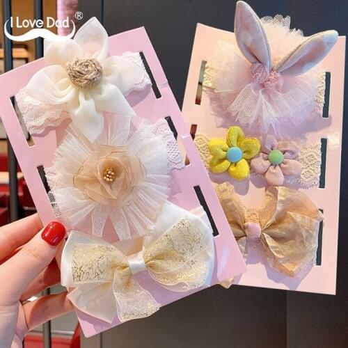 3 Pcs/Set Cute Rabbit Ears Baby Girl Headbands Turban Lace Flower Princess Bows Baby Headband Hair Band Hair Accessories