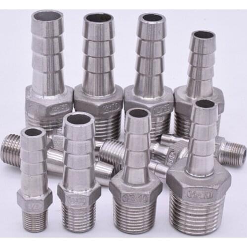 6mm 8mm 10mm 12mm Hose Barb x 1/8" 1/4" 3/8" 1/2" BSP Male Thread 304 Stainless Steel Pipe Fitting Connector Adapter