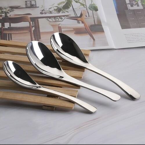 Stainless Steel Cutlery Silver Polished Large Medium Small Soup Rice Spoon Household Kitchen Supplies Tableware