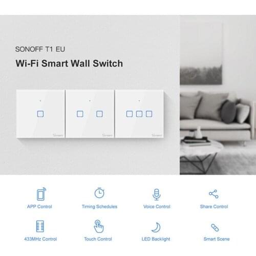 Smart WiFi Switch Sonoff Touch EU Wifi Wall Touch Switch 1/2/3Gang Wireless Remote Light Relay App Control For Alexa Google Home