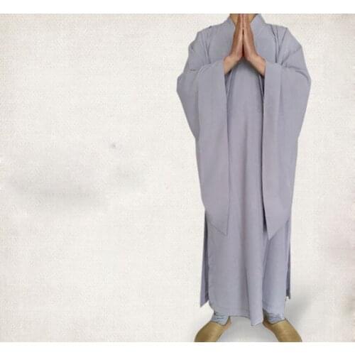 Unisex gray Buddhist shaolin monks robe uniforms meditation suits Lay gown martial arts clothing haiqing