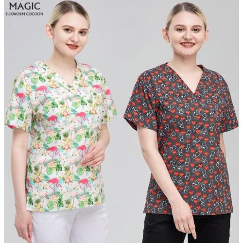 High Quality Printing Working Scrubs Medical Tops Pet Grooming Uniforms Cartoon Beauty Salon spa Clothing Pet Beauty Uniform New