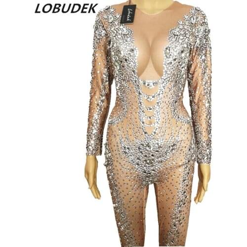 High Quality Full Rhinestones Crystals Shinny Jumpsuit Bar Women Singer Costume Prom Birthday Celebration Show Stage Jumpsuits
