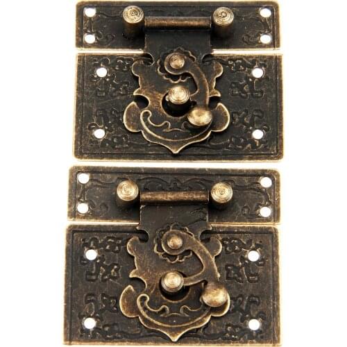 2Pcs Antique Bronze Latch Hasps Drawer Latches for Furniture Jewelry Wooden Box Suitcases Hasp Latch With Screws 55*47MM