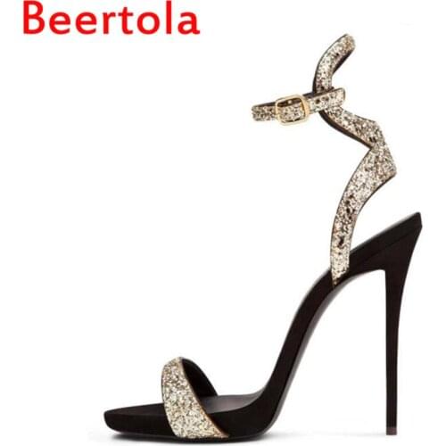 Brand Beertola New Womens Sandals Bling high Heels Party Sexy High Heels Women Peep Toe Buckle Chaussures Femmes Big Size