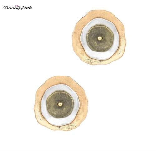 Banny Pink Vintage 3 Mix Color Alloy Round Studs Earrings For Women Brief Metal Disc Coin Statement Post Earrings Pendientes