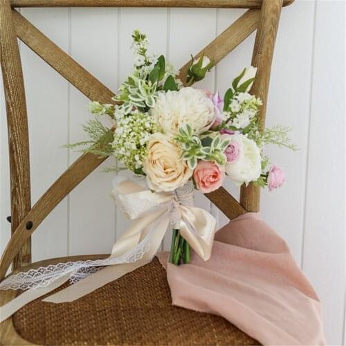SESTHFAR Vintage Bridal Hand Bouquets Handmade Silk Roses Flowers Hydrangea Wedding Accessories Ramo De Flores Novia