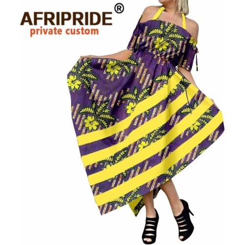 Women`s Maxi Dress Off Shoulder High Waist Plus Size Ankara Print Fashion Attire Bazin Riche African Clothes for Women A2125008