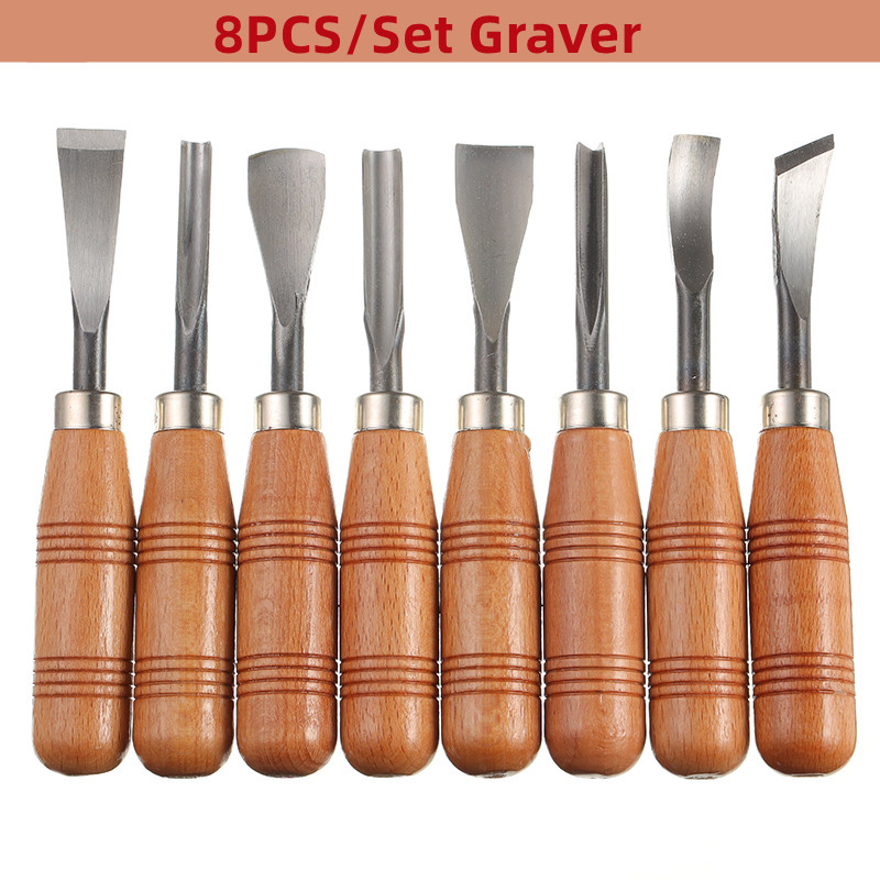 8Pcs/set Dry hand Wood Carving Tools Chip Detail Chisel set Knives tool