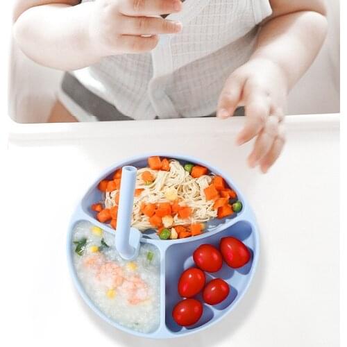 1Set Waterproof Food Grade Silicone Baby Divided Suction Bowl Kids Children Feeding Plate Anti-hot Baby Dish for Babies Toddler