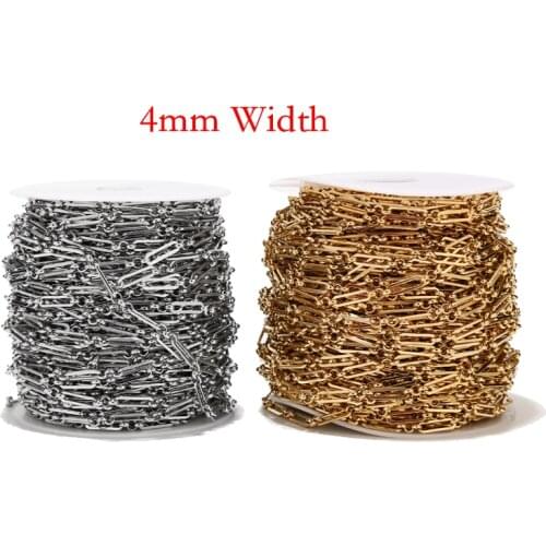 1M/2M/5M Stainless Steel Gold Rolo Cable Chains 4mm Flat Wire Chic Link Chain Fit for DIY Jewelry Necklaces Making Supplies