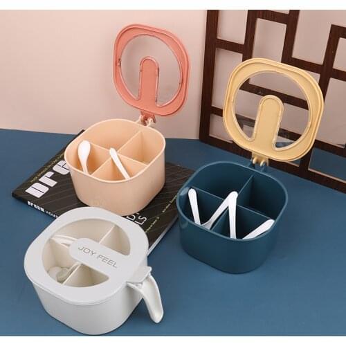 1pc Kitchen Salt Container Seasoning Four Compartment Storage Box Seasoning Spice Rack With Lid Seasoning Can